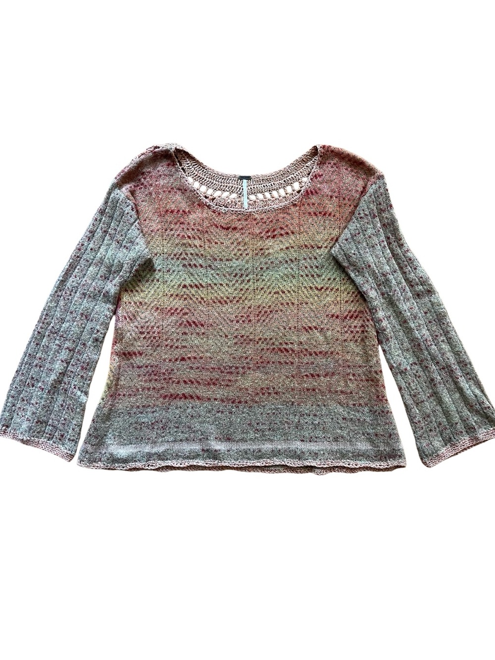 Free People Ombre Boho Crochet Knit Pullover Sweater, Mohair Blend, Size M